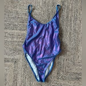 Dippin' Daisy's Low back Blue Purple iridescent Metallic Swimsuit Size Large